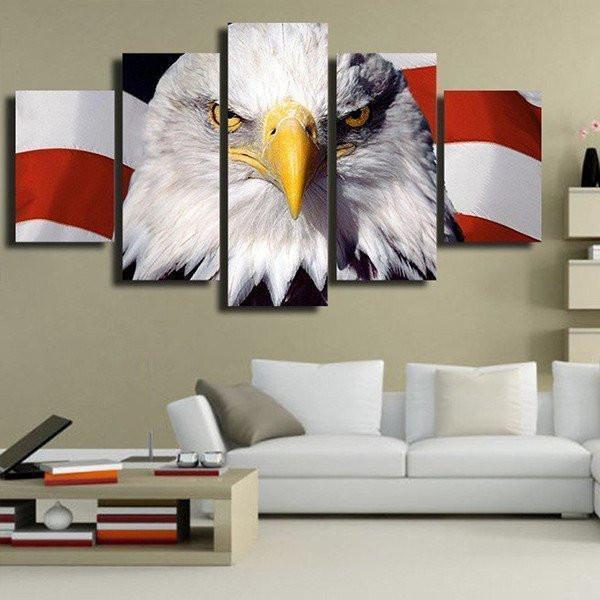 Bald Eagle With American Flag Animal Canvas Wall Art