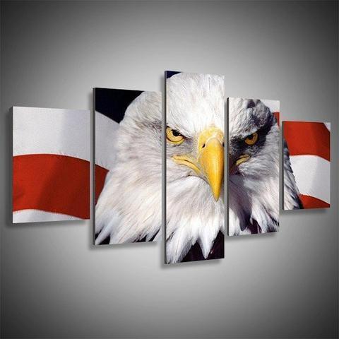Bald Eagle With American Flag Animal Canvas Wall Art