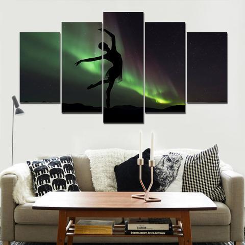 Ballerina Dancing On Aurora Nature Canvas Wall Art