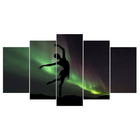 Ballerina Dancing On Aurora Nature Canvas Wall Art