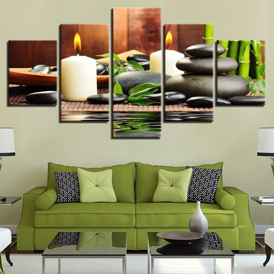 Bamboo Candles Stones Nature Canvas Wall Art