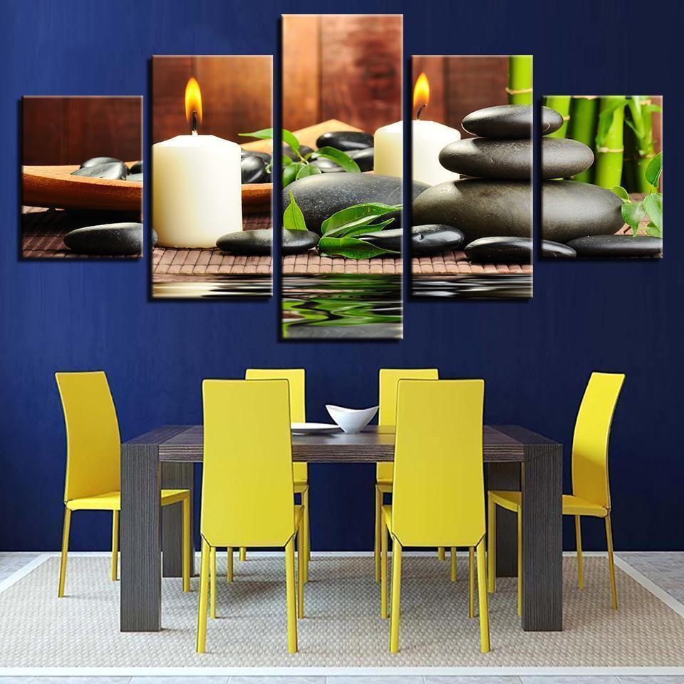 Bamboo Candles Stones Nature Canvas Wall Art