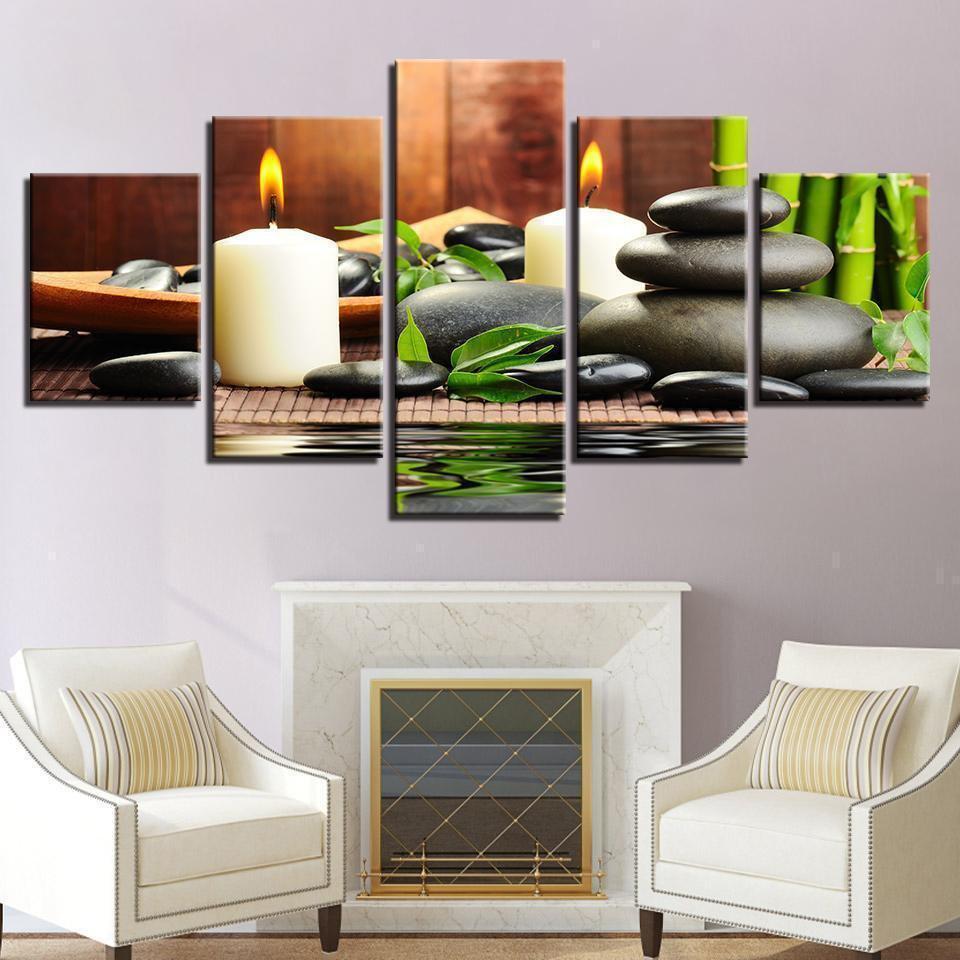 Bamboo Candles Stones Nature Canvas Wall Art