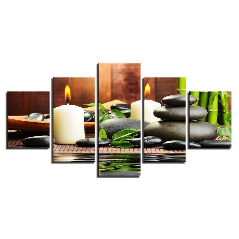 Bamboo Candles Stones Nature Canvas Wall Art
