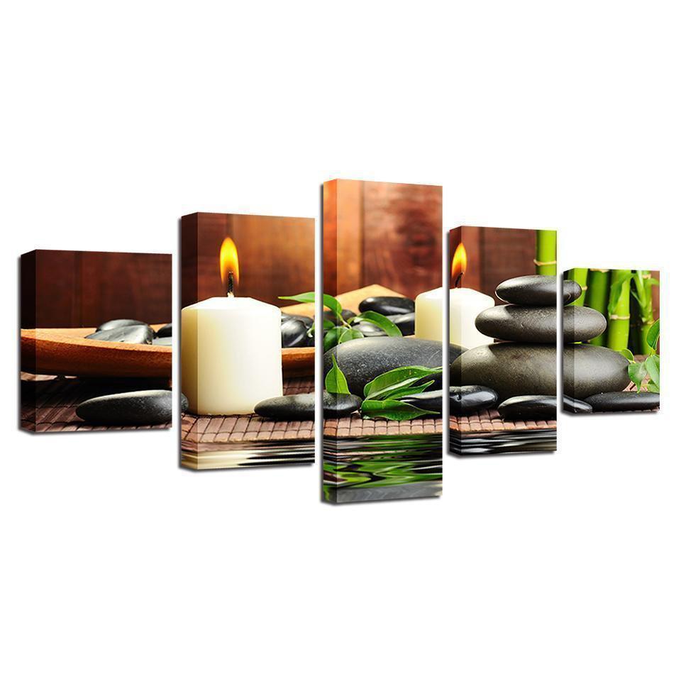 Bamboo Candles Stones Nature Canvas Wall Art