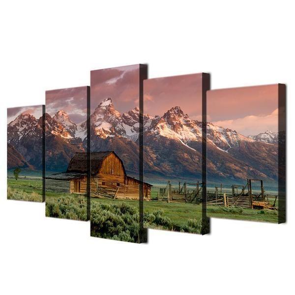 Barn Rocky Mountains Cabin Landscape Nature Canvas Wall Art