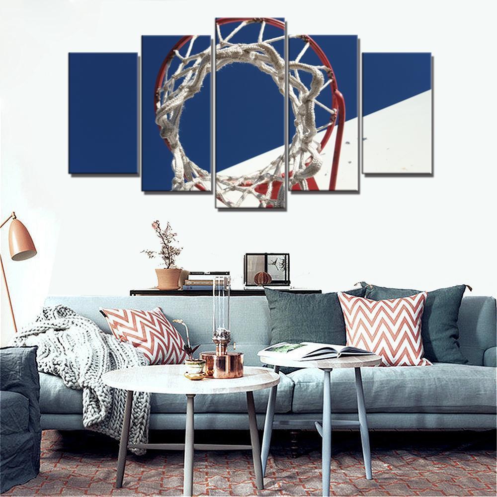Basketball Hoop Under Blue Sky  Sport Canvas Wall Art