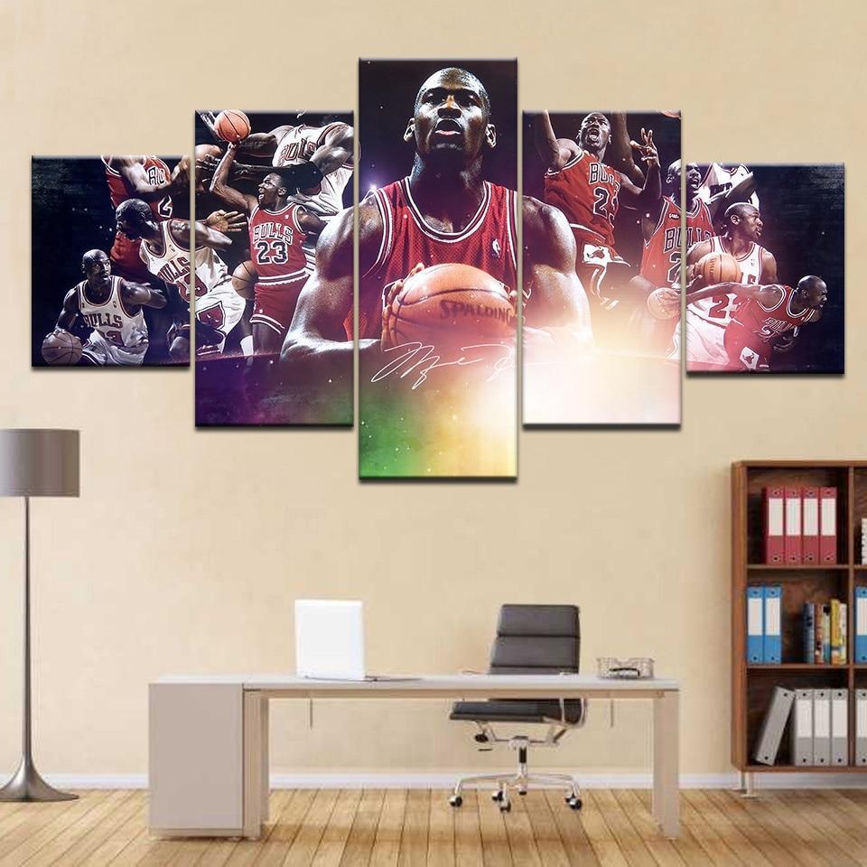 Basketball Star Michael Jordan And Team Celebrity Canvas Wall Art