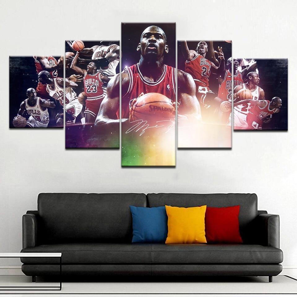 Basketball Star Michael Jordan And Team Celebrity Canvas Wall Art