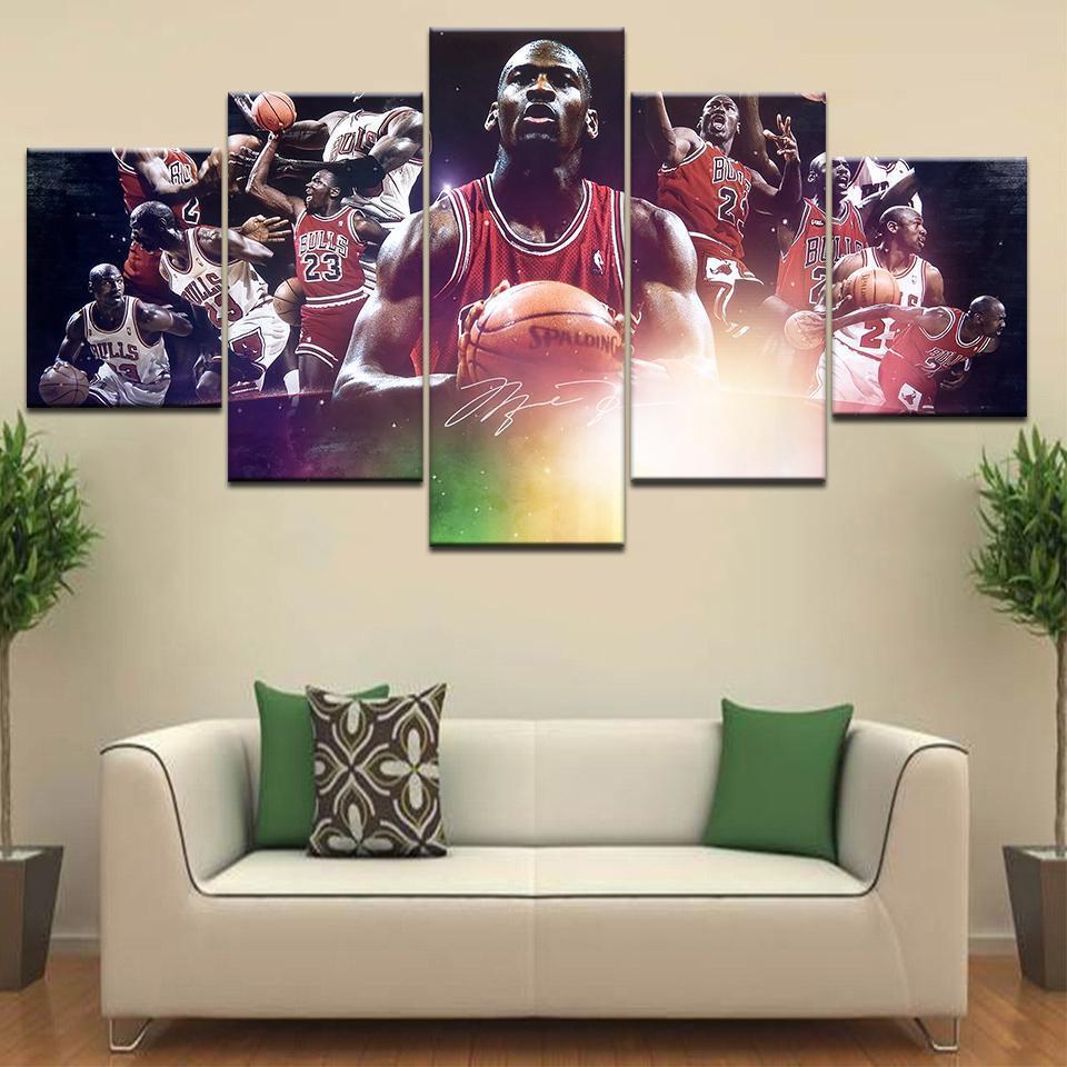 Basketball Star Michael Jordan And Team Celebrity Canvas Wall Art