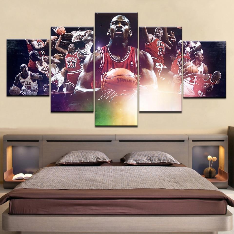 Basketball Star Michael Jordan And Team Celebrity Canvas Wall Art