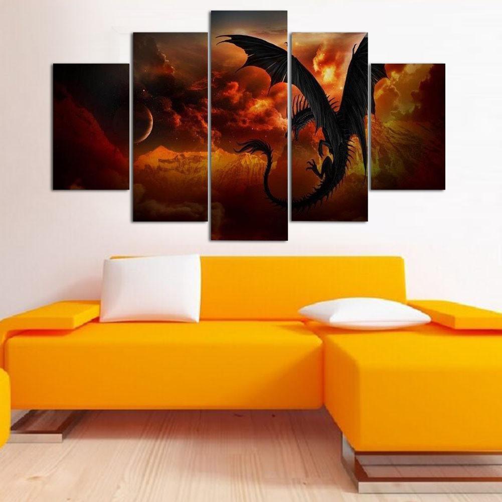 Battle Of The Dragons Cartoon Canvas Wall Art