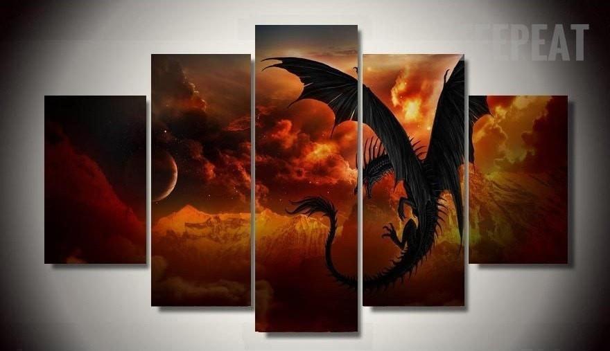 Battle Of The Dragons Cartoon Canvas Wall Art