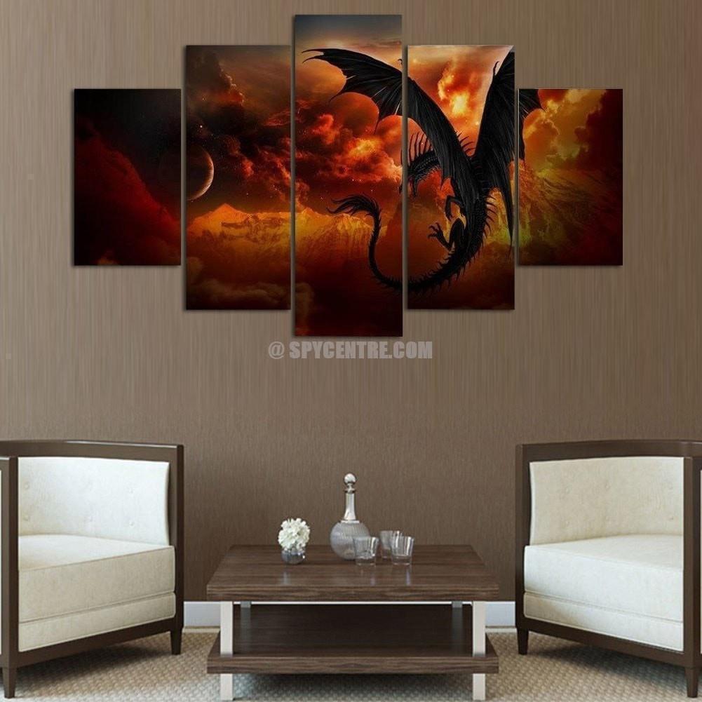 Battle Of The Dragons Cartoon Canvas Wall Art