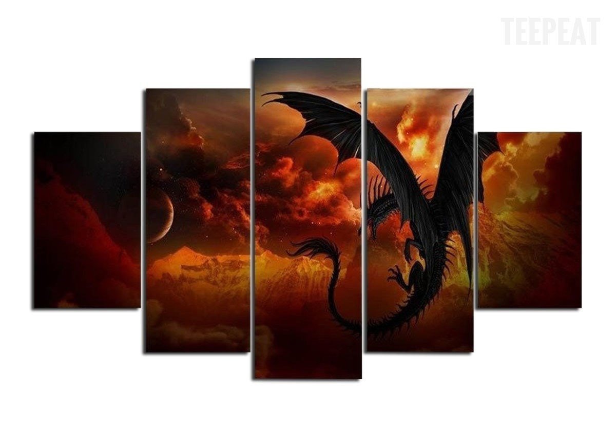 Battle Of The Dragons Cartoon Canvas Wall Art