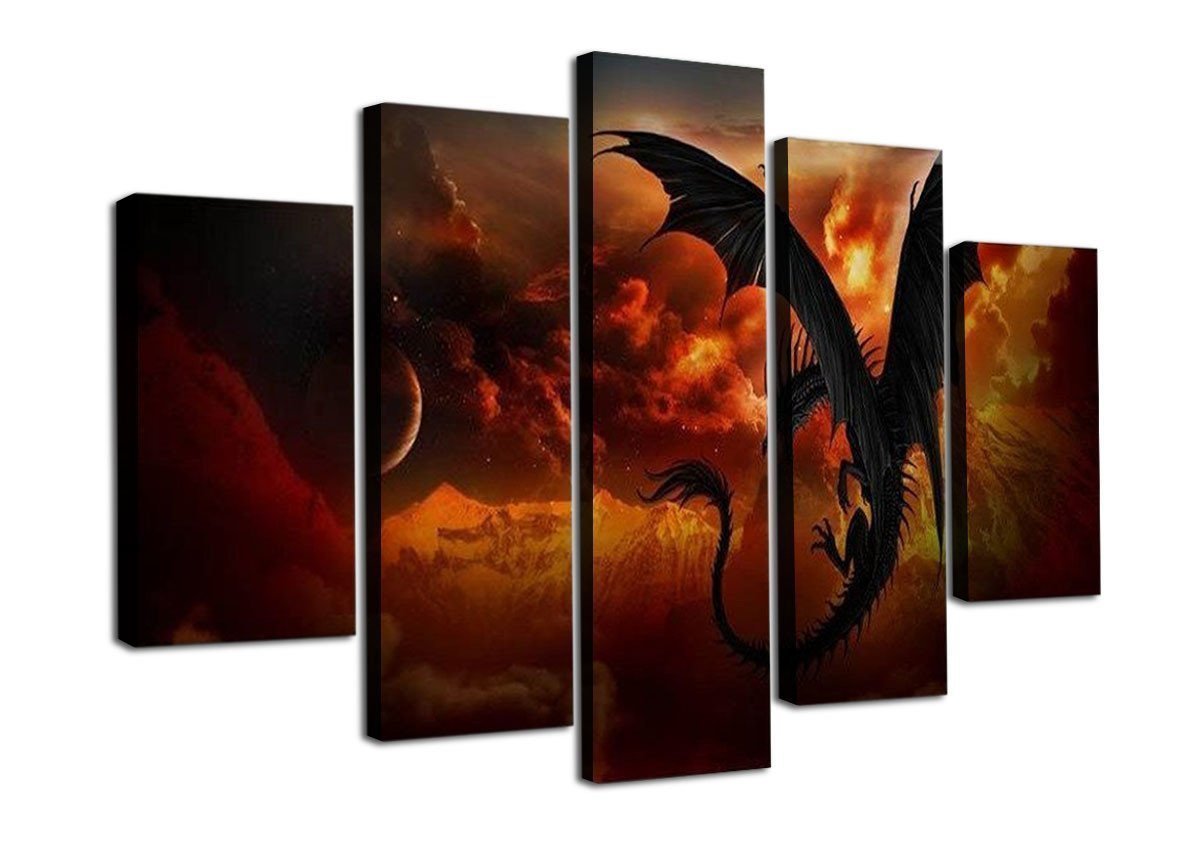 Battle Of The Dragons Cartoon Canvas Wall Art