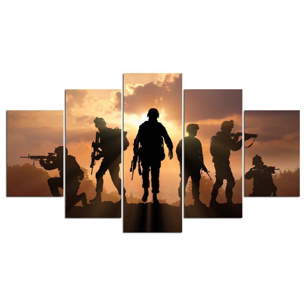 Battlefield And Soldiers Army Canvas Wall Art