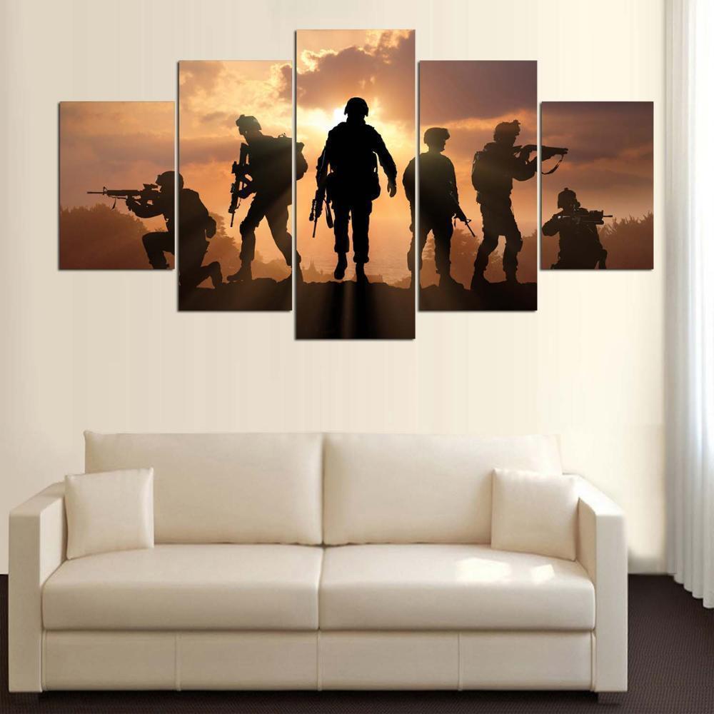 Battlefield And Soldiers Army Canvas Wall Art