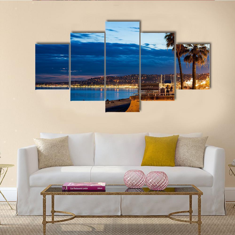 Beach And City Of Nice On French Riviera Nature Canvas Wall Art