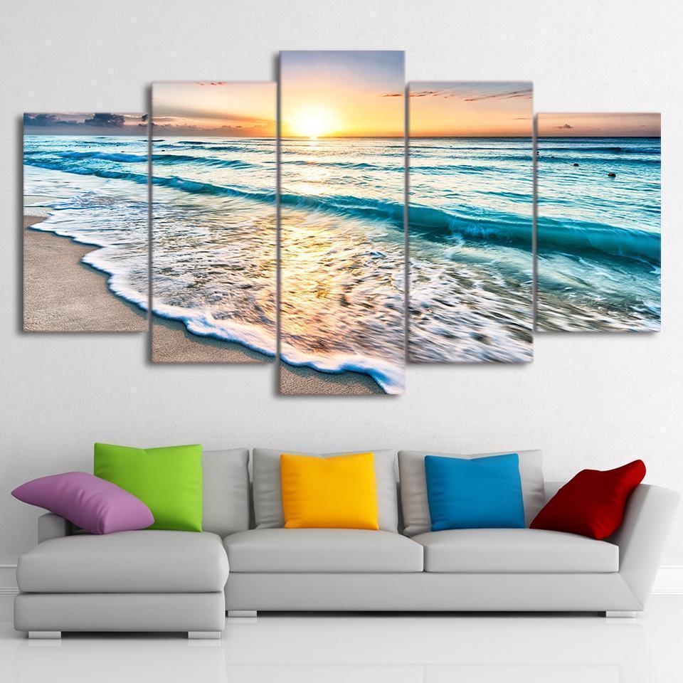Beach And Sunset Nature Canvas Wall Art