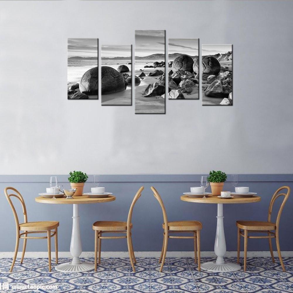 Beach Boulders Black And White Nature Canvas Wall Art
