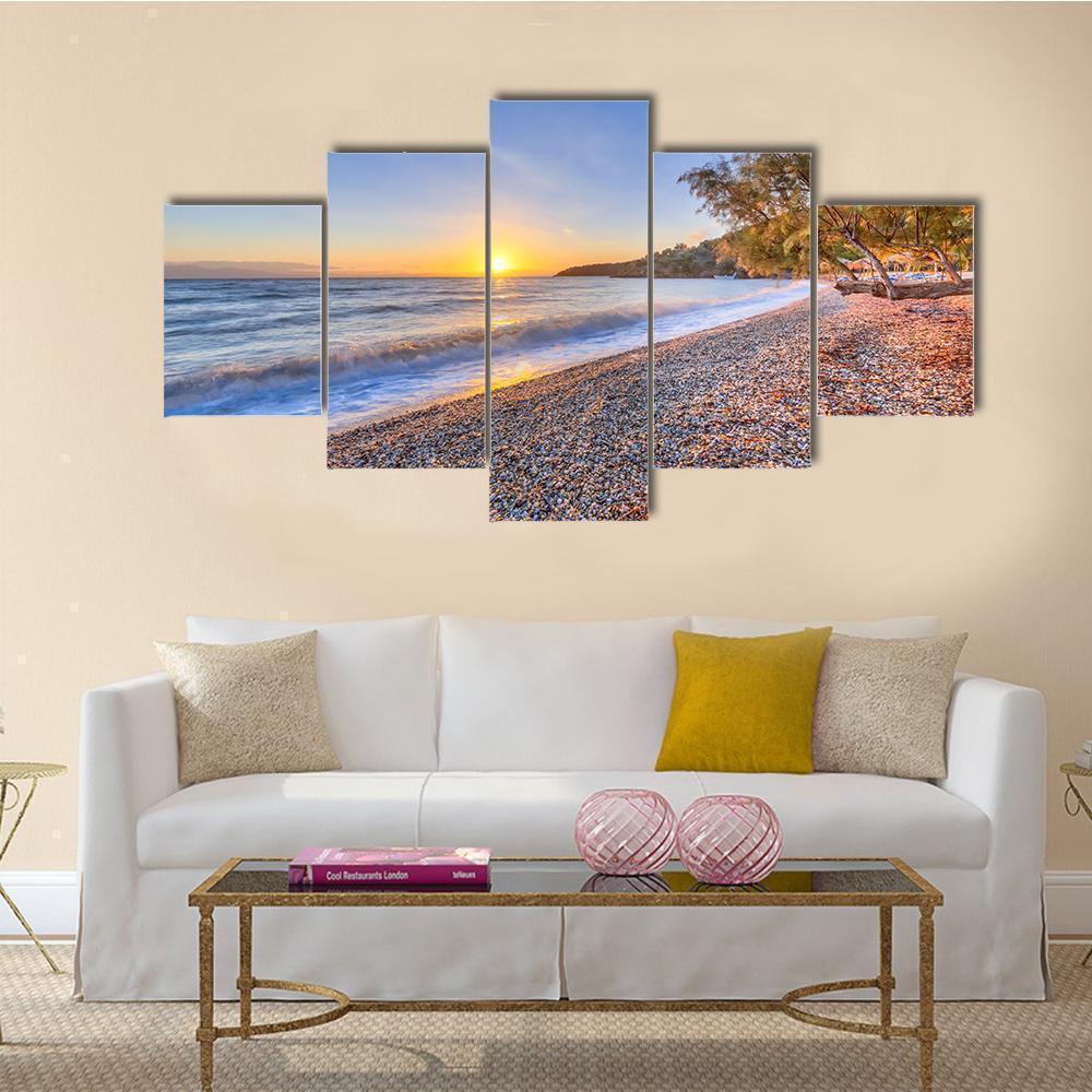 Beach In Greece With Tamarisk Tree Nature Canvas Wall Art
