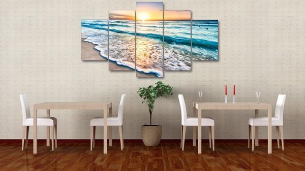 Beach Rolling Wave Seascape And Sunset Nature And Ocean Canvas Wall Art