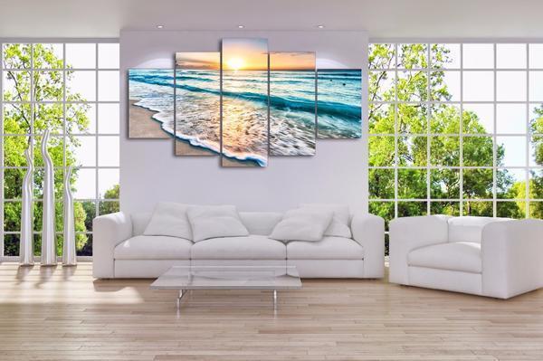 Beach Rolling Wave Seascape And Sunset Nature And Ocean Canvas Wall Art