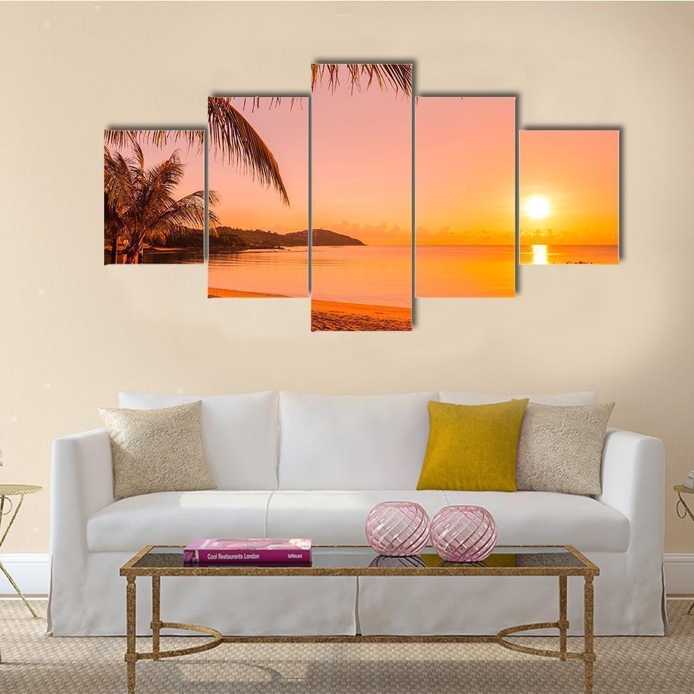 Beach Sea And Ocean At Sunrise Time Nature Canvas Wall Art