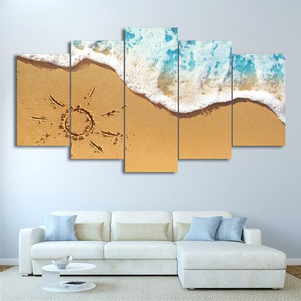 Beach Wave With Sun In Sand Nature Canvas Wall Art