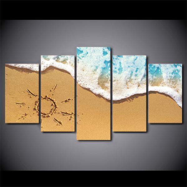 Beach Wave With Sun In Sand Nature Canvas Wall Art
