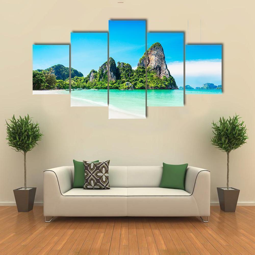 Beach With High Mountains Nature Canvas Wall Art