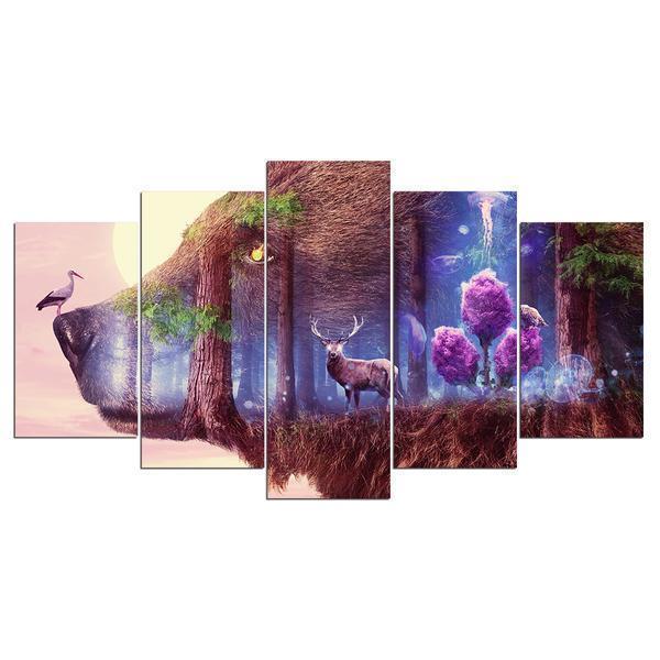 Bear Forest Bird Large Nature Canvas Wall Art