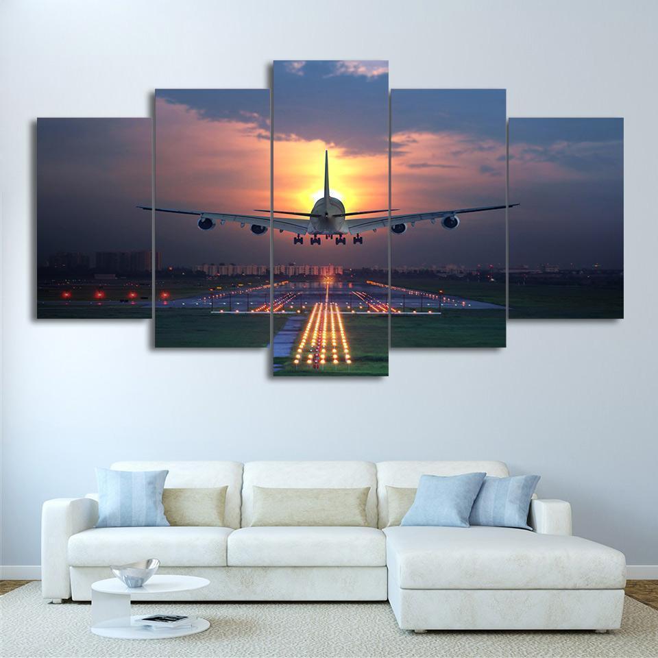 Beautiful Airplane Sunset Aircraft Canvas Wall Art