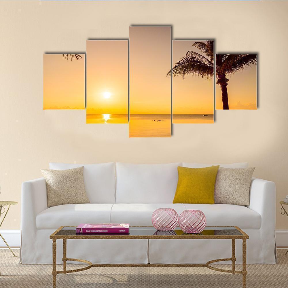 Beautiful Beach Sea At Sunrise Time Nature Canvas Wall Art