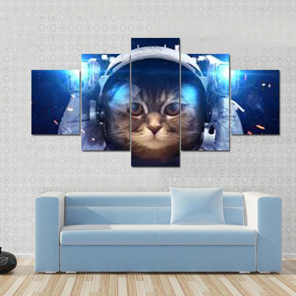 Beautiful Cat In Outer Space Animal Canvas Wall Art