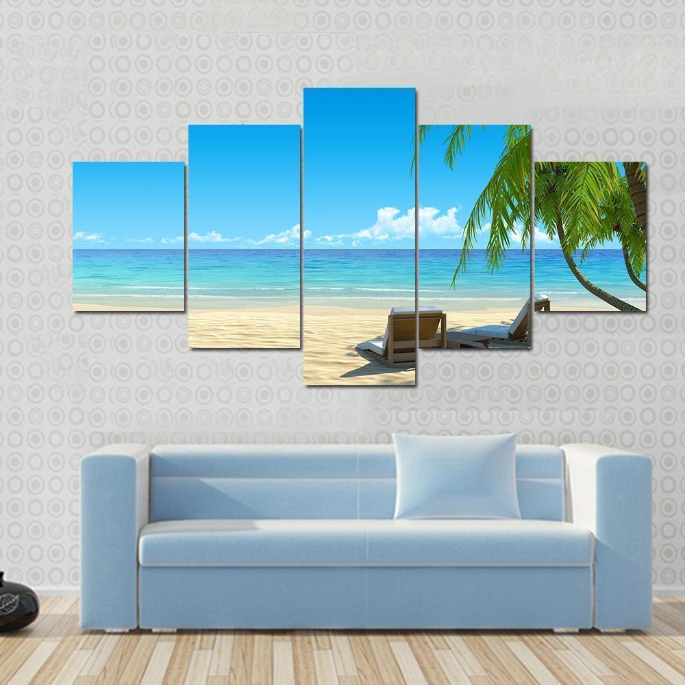 Beautiful Chairs On Idyllic Tropical White Sand Beach Nature Canvas Wall Art