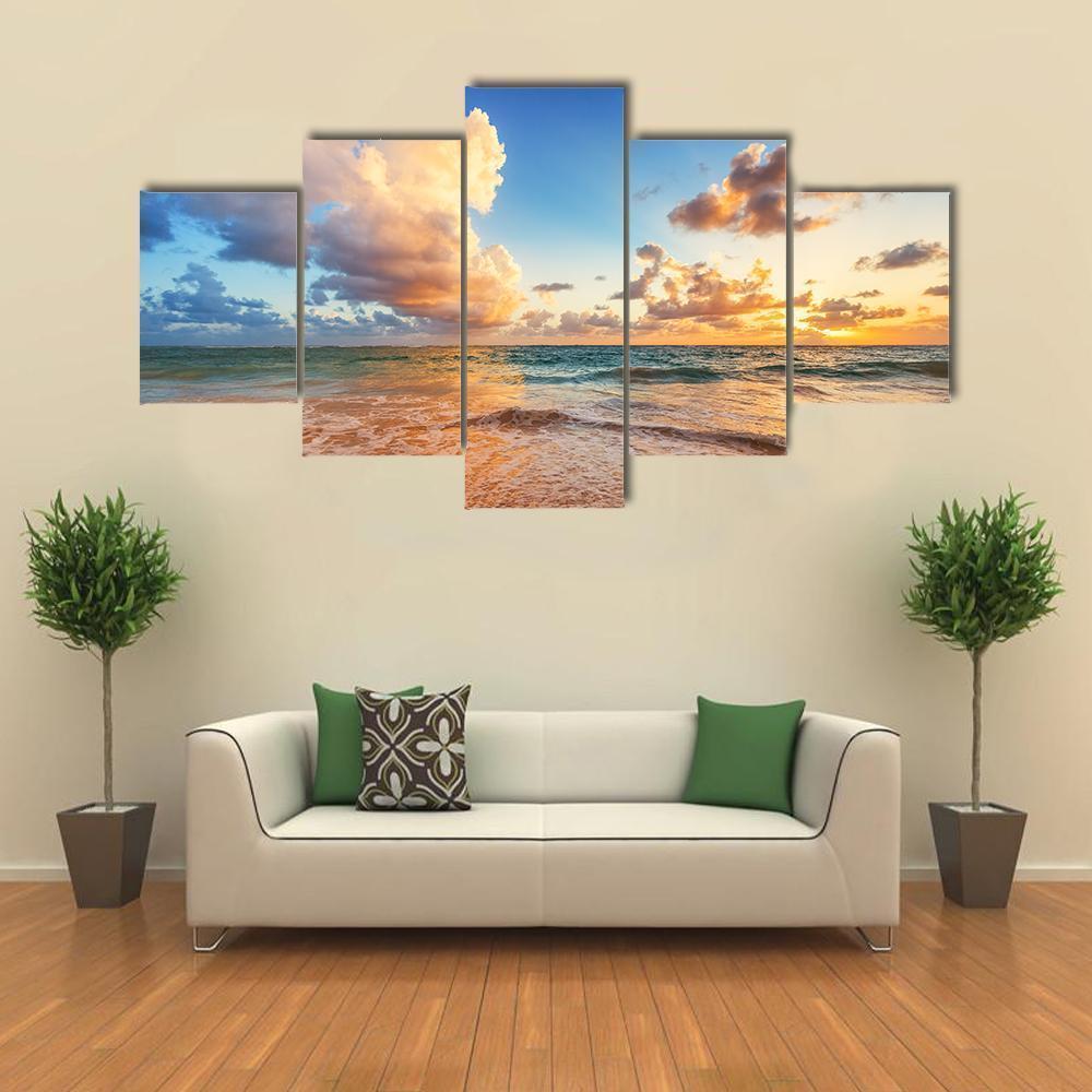 Beautiful Cloudscape Over Caribbean Sea, Sunrise Shot Nature Canvas Wall Art