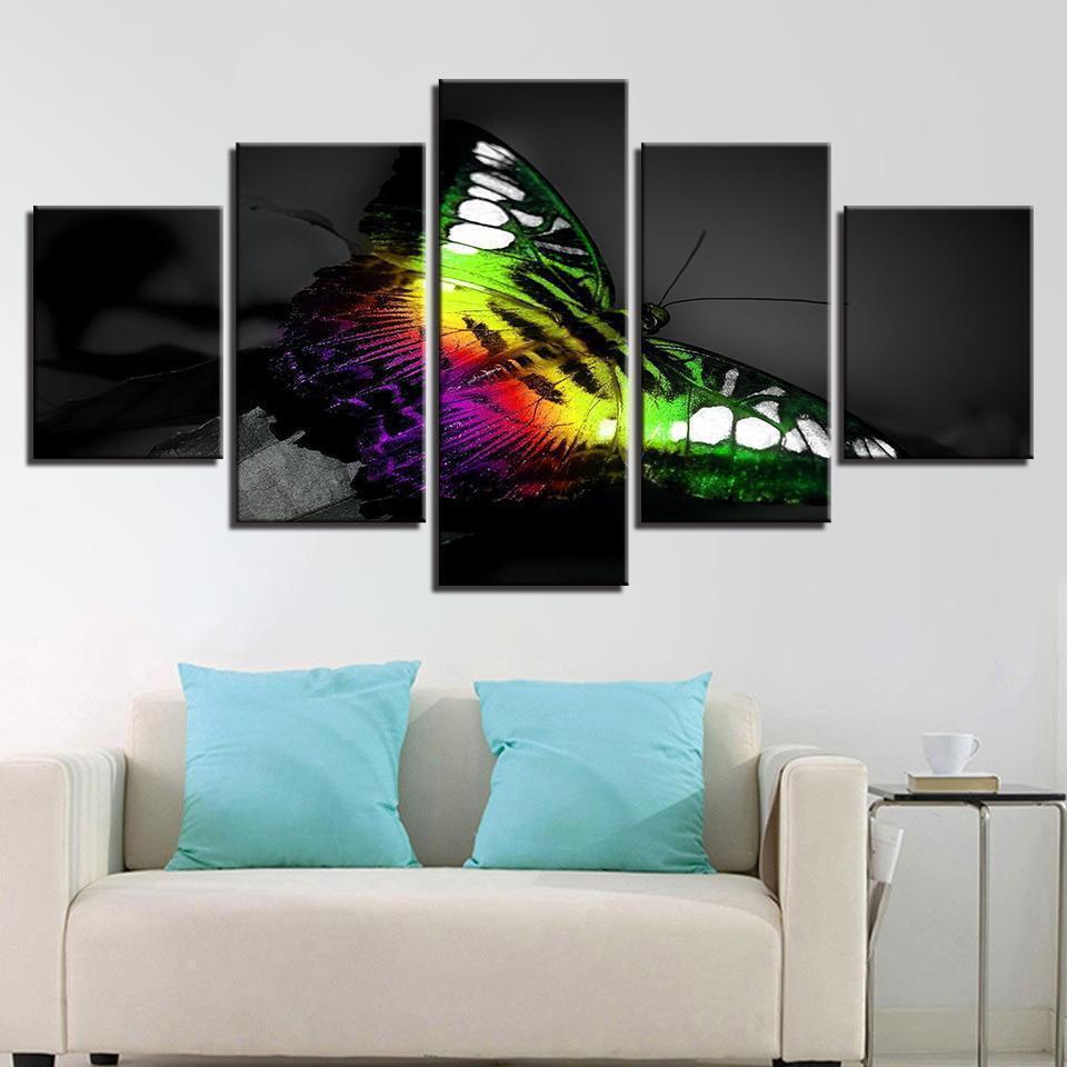 Beautiful Colorful Butterfly In The Dark Animal Canvas Wall Art