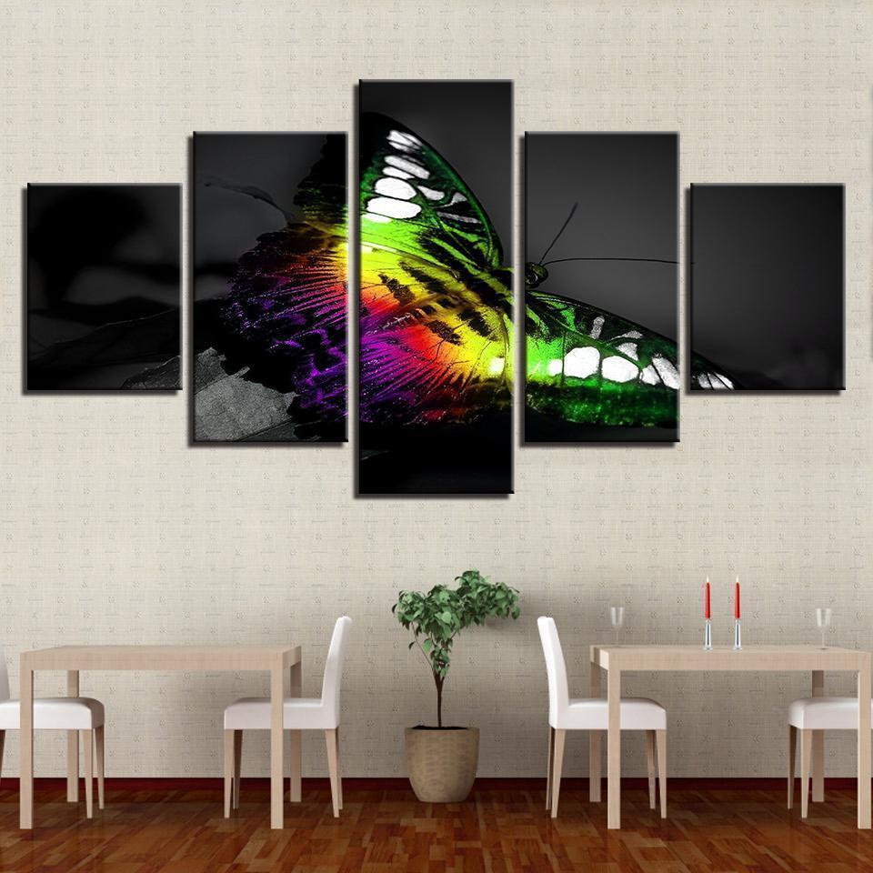Beautiful Colorful Butterfly In The Dark Animal Canvas Wall Art