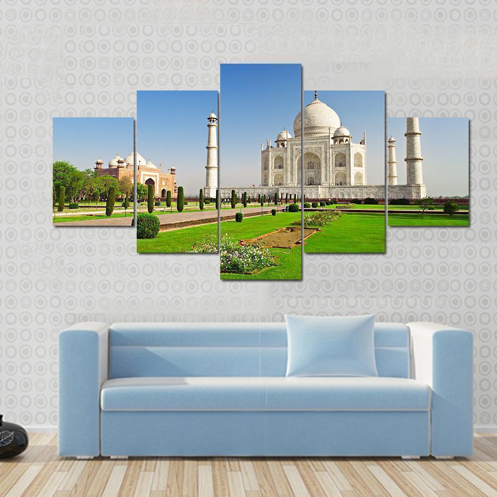Beautiful Garden Infront Of Taj Mahal Nature Canvas Wall Art