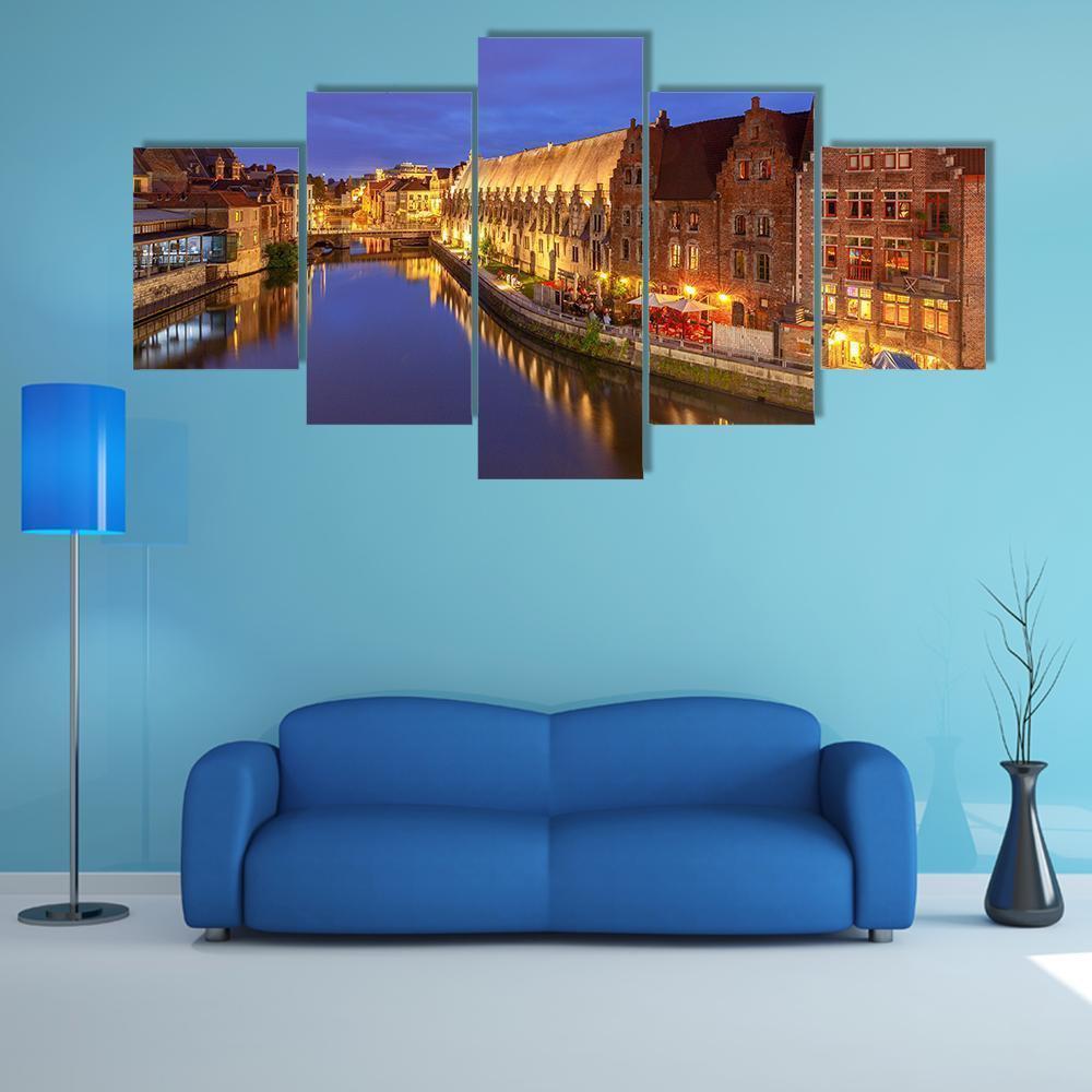 Beautiful Ghent City Embankment At Sunset Nature Canvas Wall Art