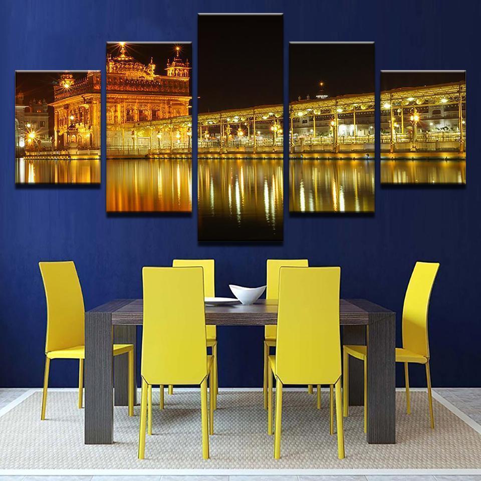 Beautiful Golden Temple At Midnight Nature Canvas Wall Art