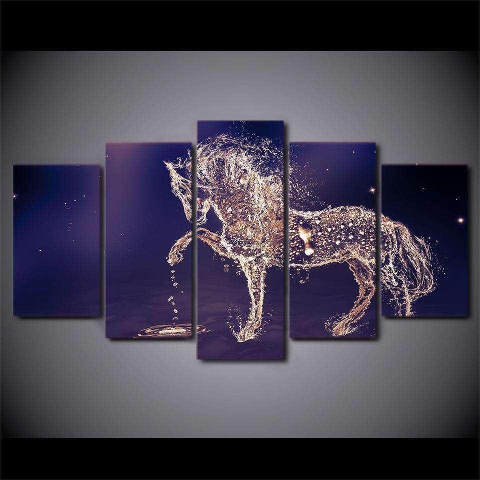 Beautiful Horse From The Water On A Blue Drops Abstract Animal Canvas Wall Art