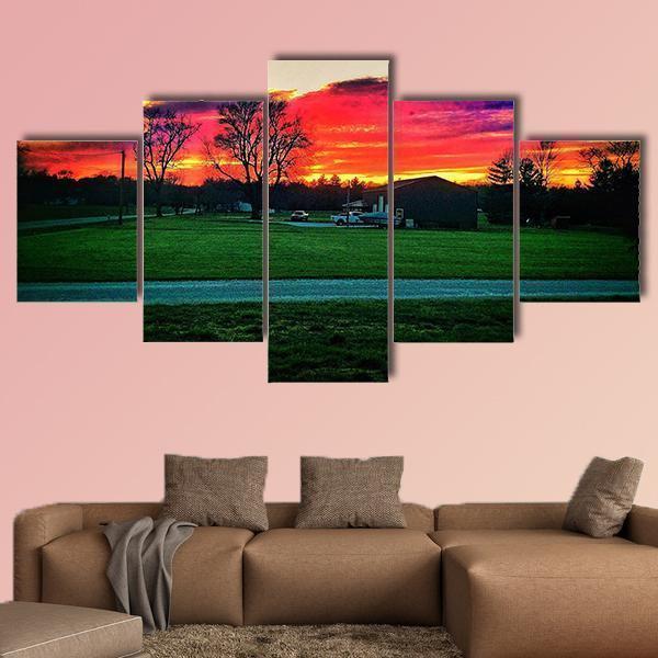 Beautiful Indiana Sunset In Mid June Nature Canvas Wall Art