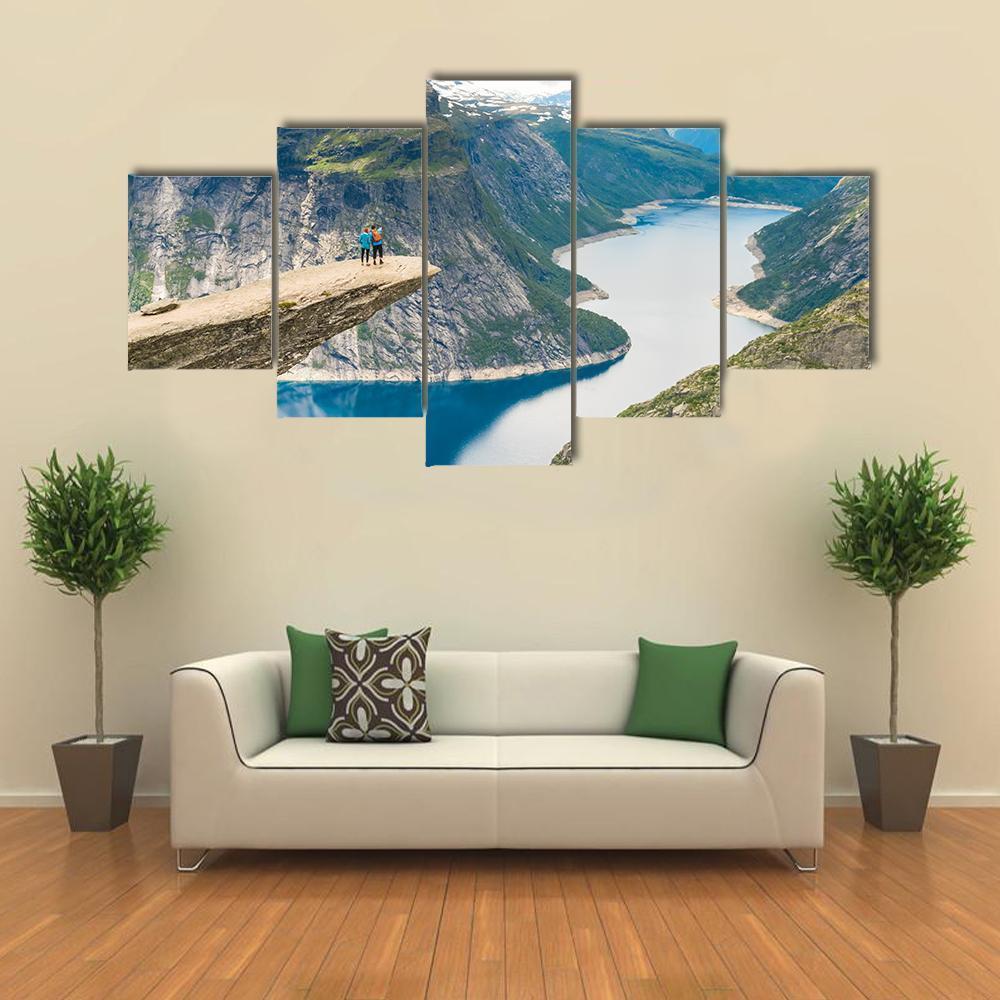 Beautiful Lake And Mountain In Norway Nature Canvas Wall Art
