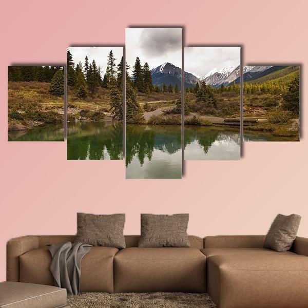 Beautiful Lake In Jonston Canyon Nature Canvas Wall Art