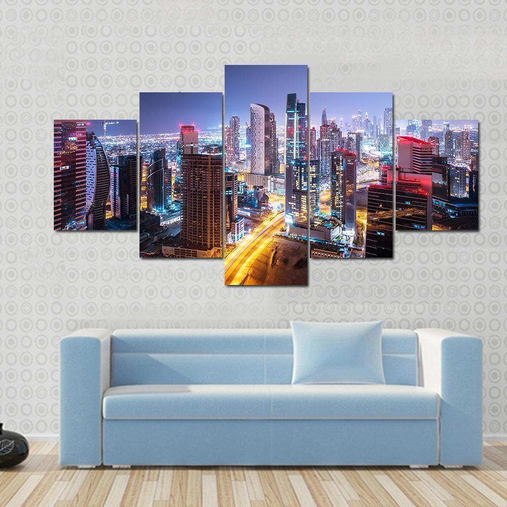 Beautiful Night Cityscape Of Dubai, United Arab Emirates Nature Canvas Wall Art