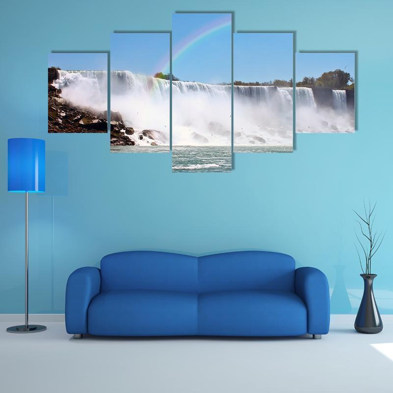 Beautiful Rainbow At Niagara Falls Nature Canvas Wall Art