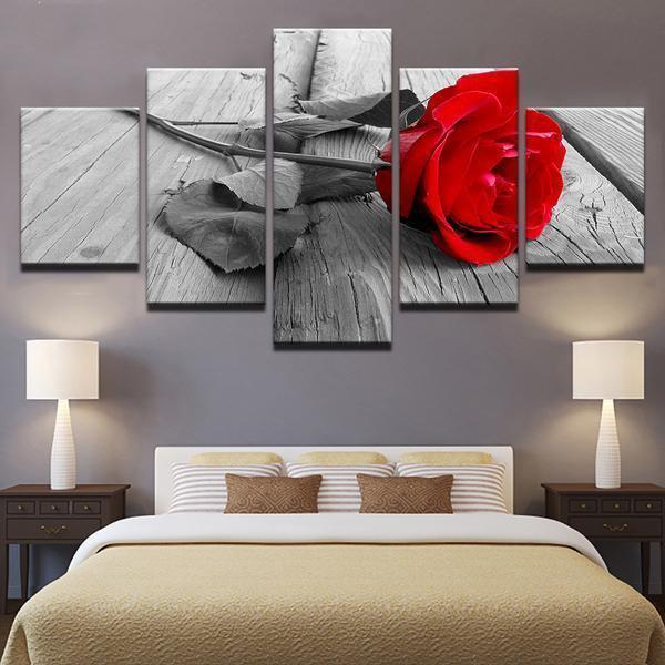 Beautiful Red Rose Flower Gray Nature Canvas Wall Art